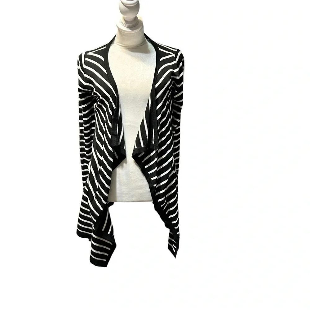 Market & Spruce Sweater Cardigan Black Striped Elbow Patch Long Sleeve S…
